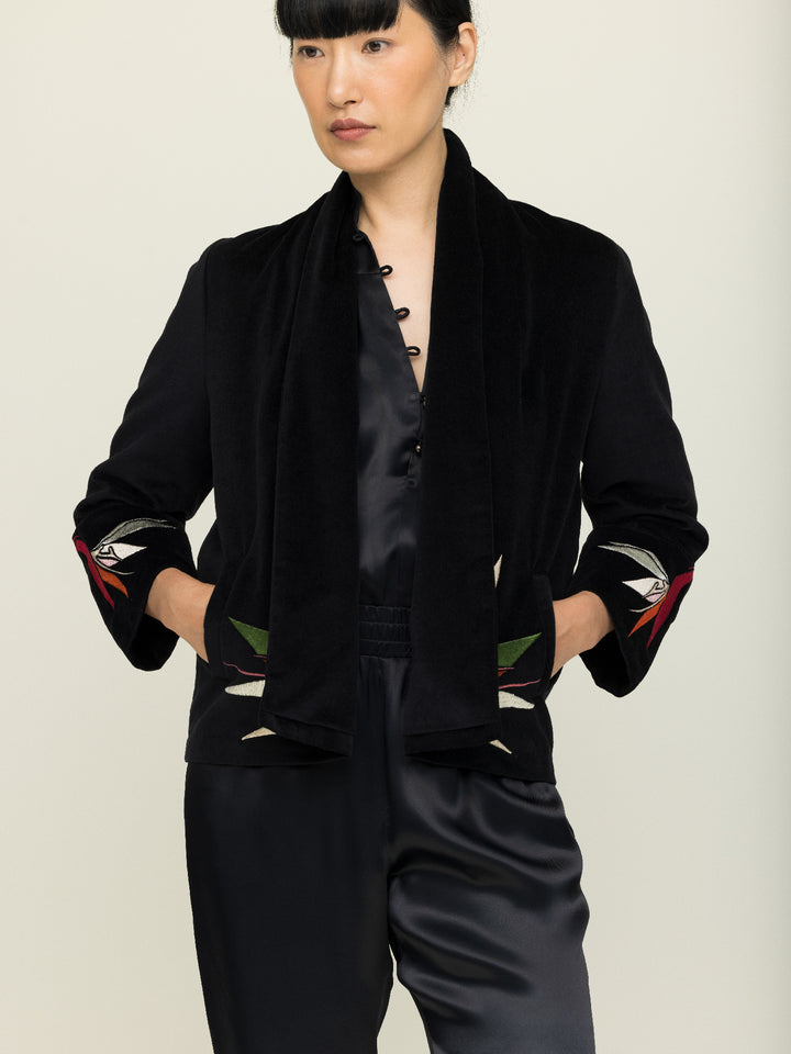 Jane Jacket Cotton Velvet Black Embroidered