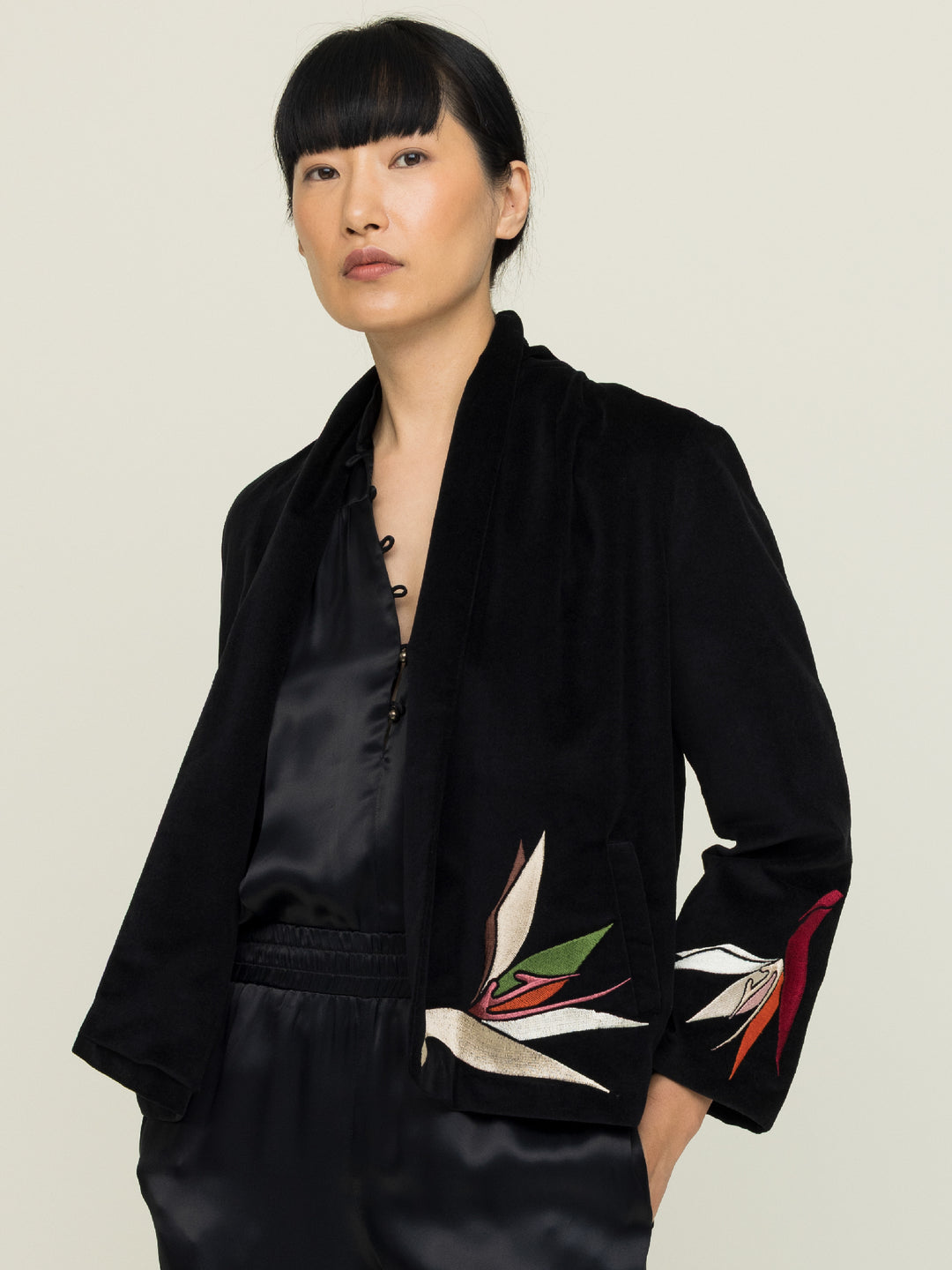 Jane Jacket Cotton Velvet Black Embroidered