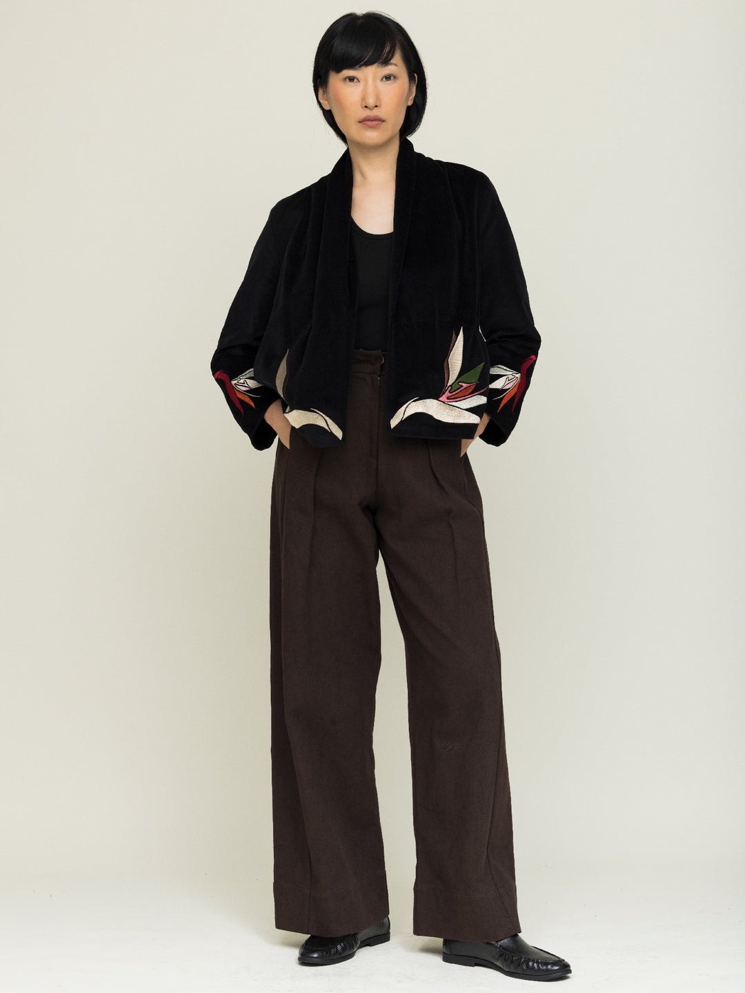 Jane Jacket Cotton Velvet Black Embroidered