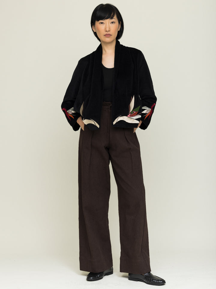 Jane Jacket Cotton Velvet Black Embroidered
