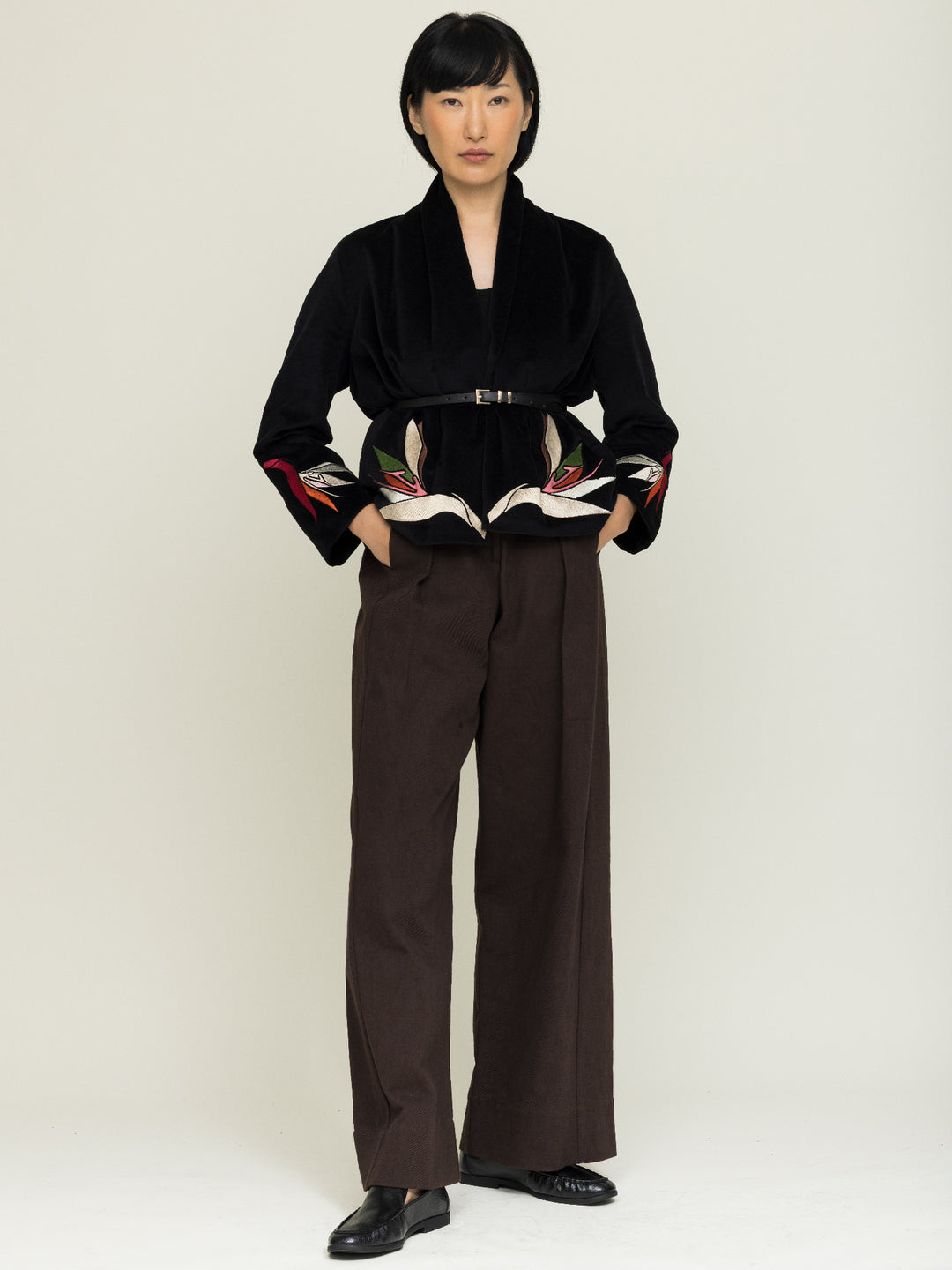 Jane Jacket Cotton Velvet Black Embroidered