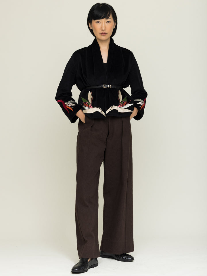 Jane Jacket Cotton Velvet Black Embroidered