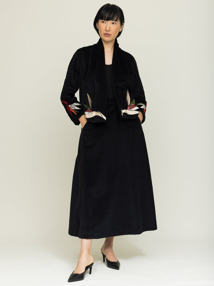 Linda Skirt Cotton Velvet Black with Piping detail