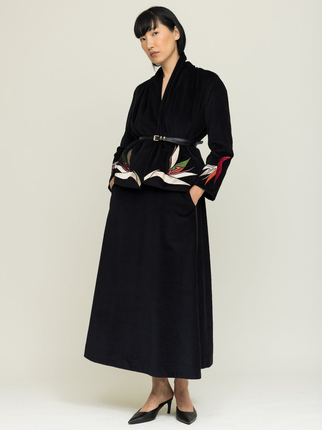 Jane Jacket Cotton Velvet Black Embroidered