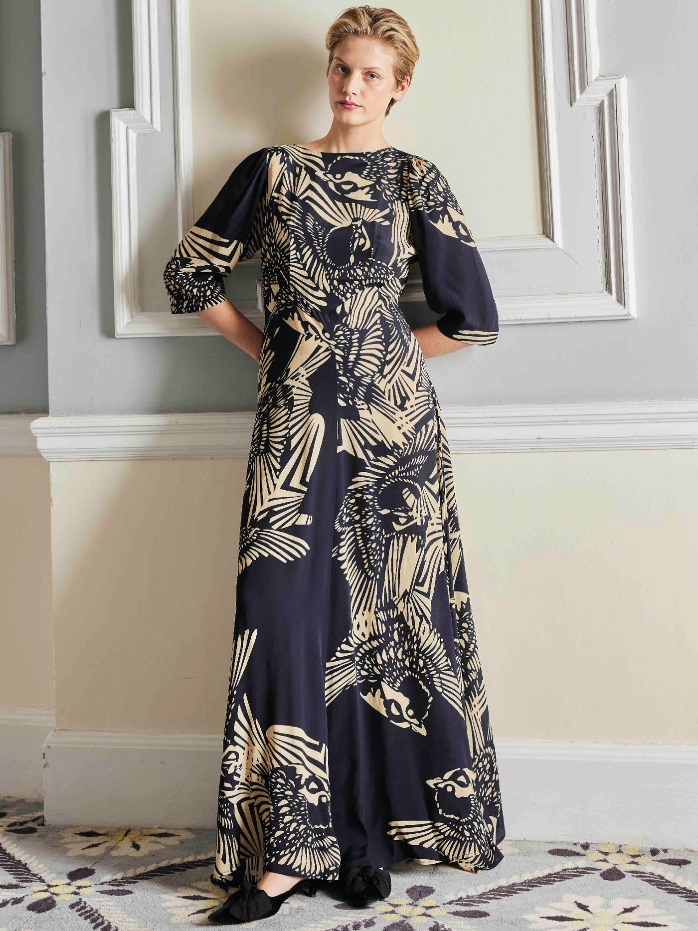 June dress Flamecrest black / stone Long & Standard  lengths