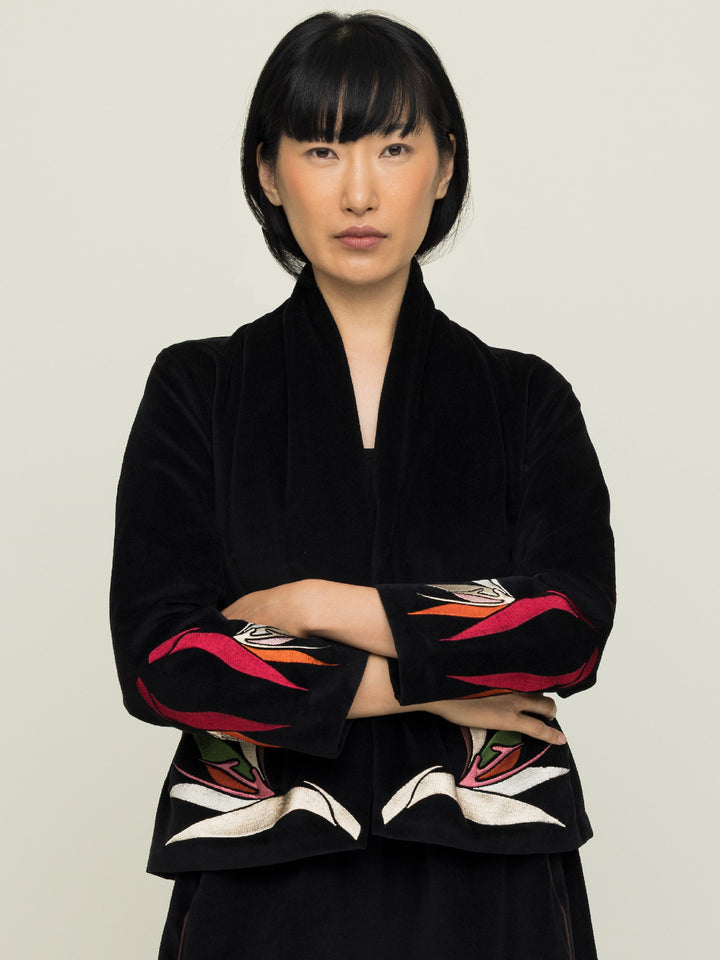 Jane Jacket Cotton Velvet Black Embroidered