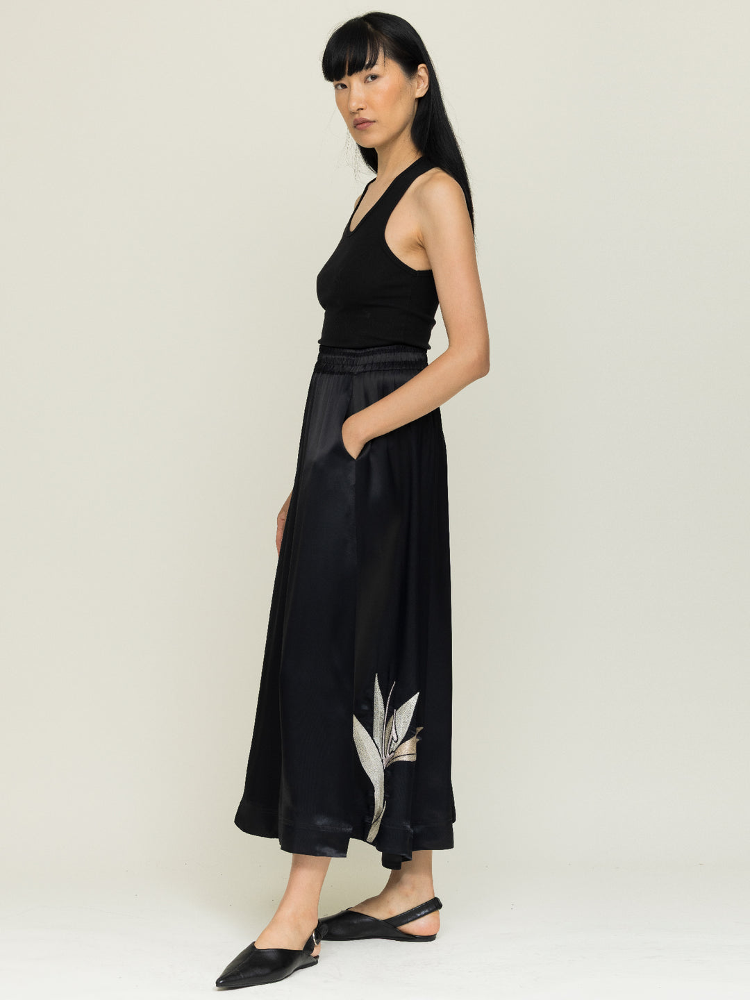 Linda Skirt Royal Satin Crepe Jet Black