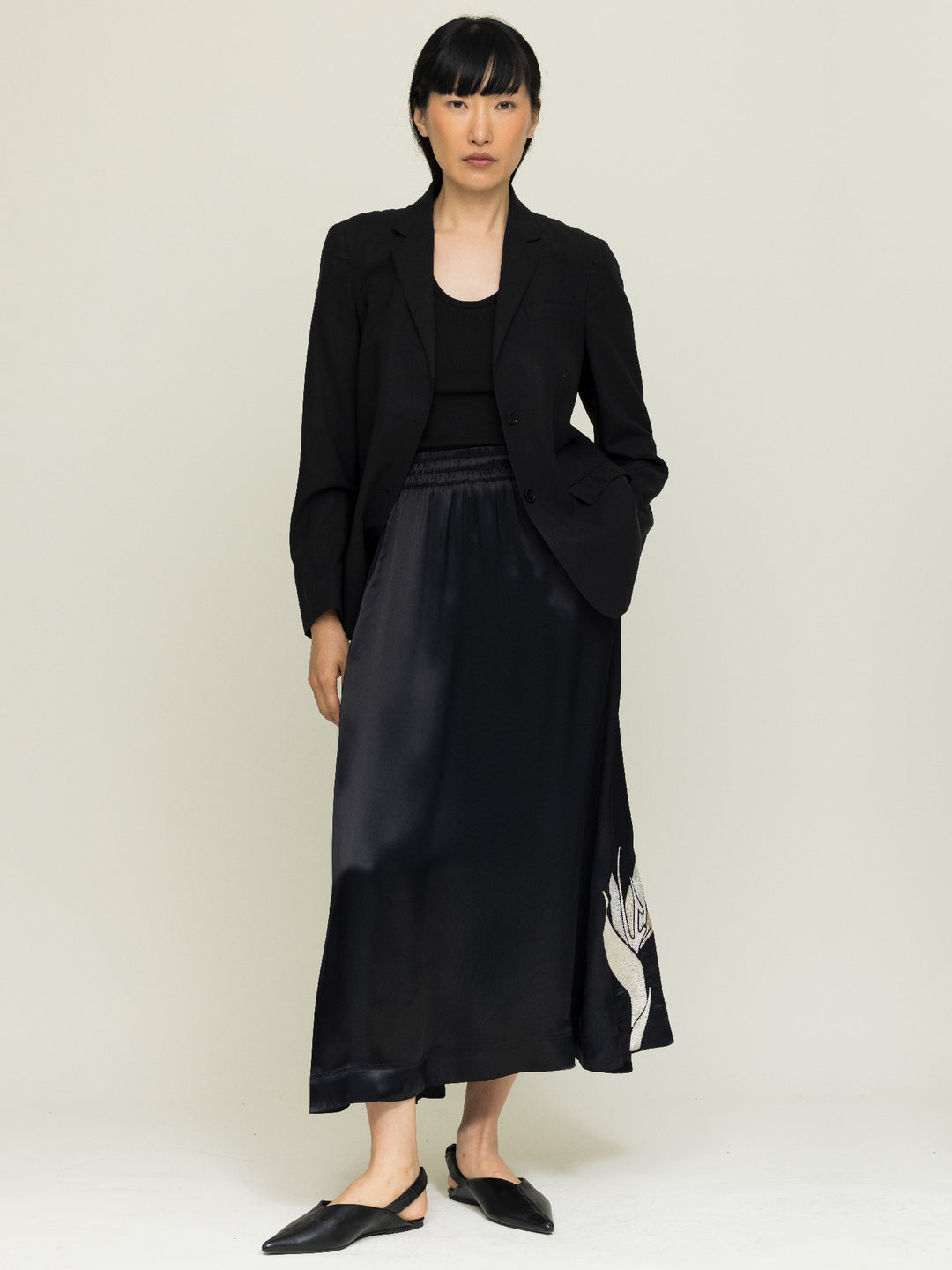 Linda Skirt Royal Satin Crepe Jet Black