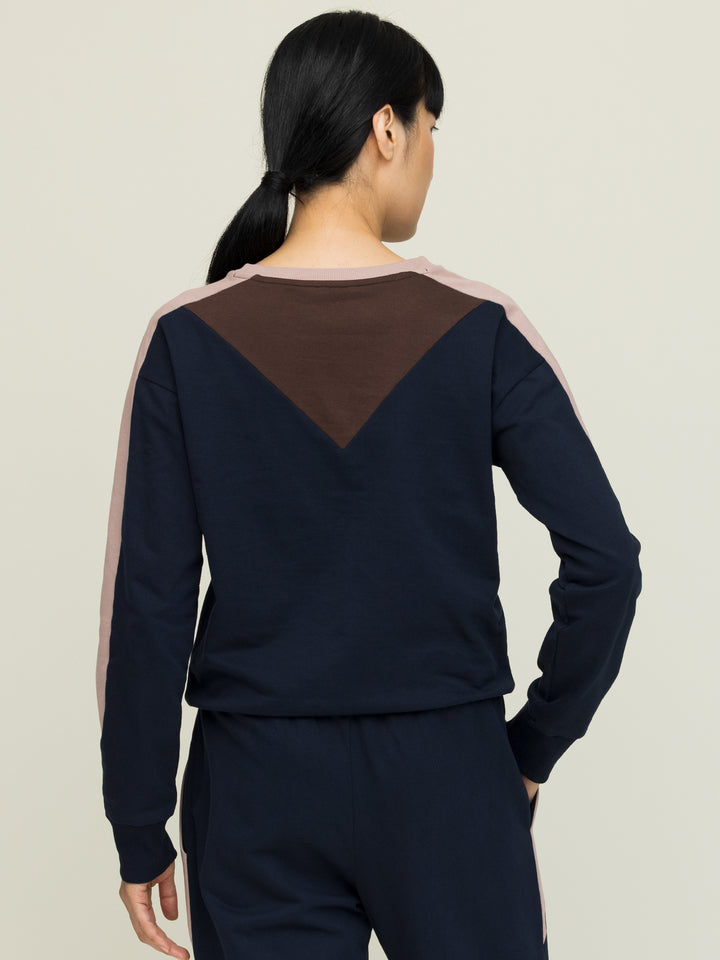 Lisa Sweatshirt Cotton Looperback Jersery Navy Embroidered