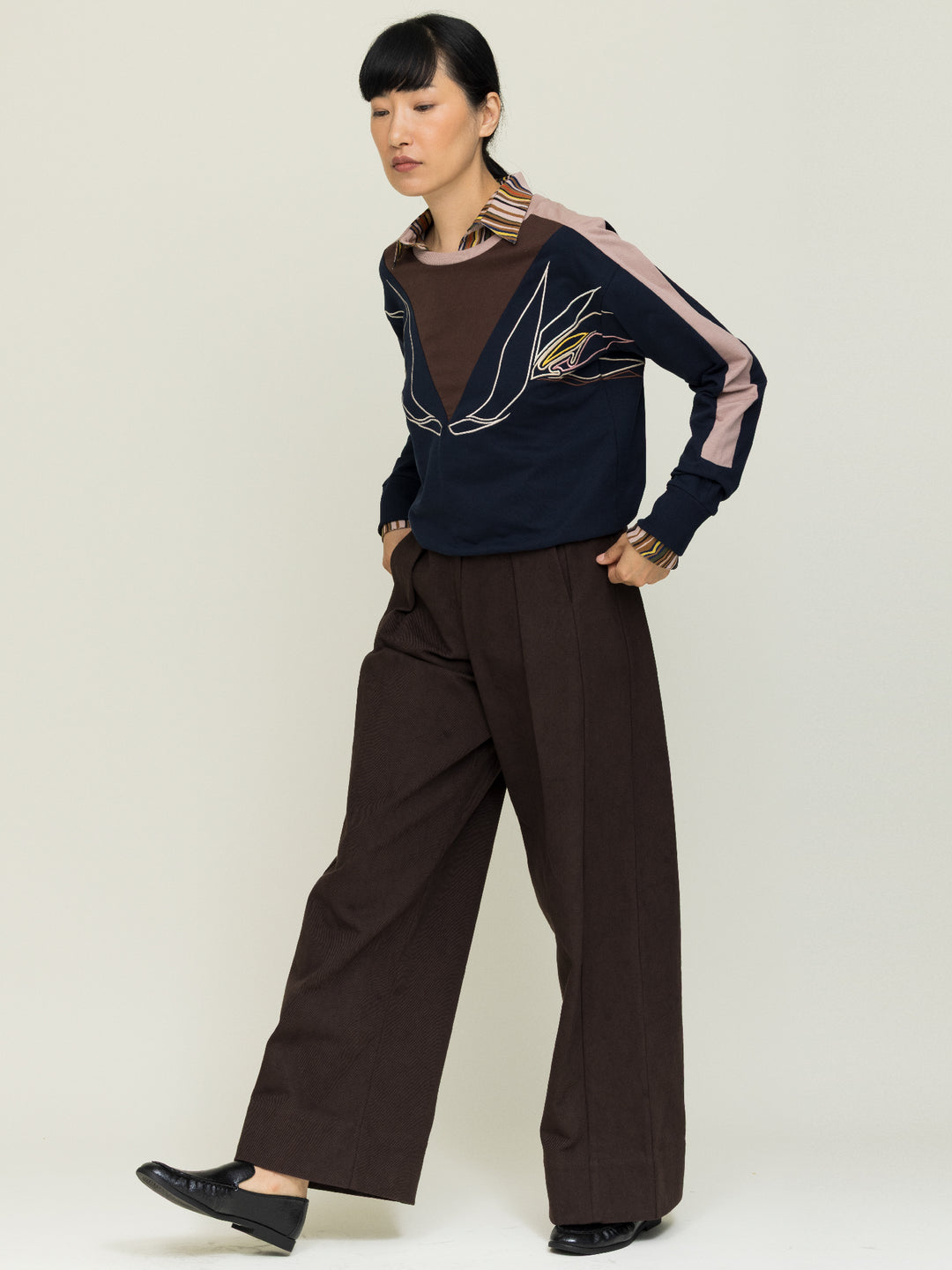 Lisa Sweatshirt Cotton Looperback Jersery Navy Embroidered