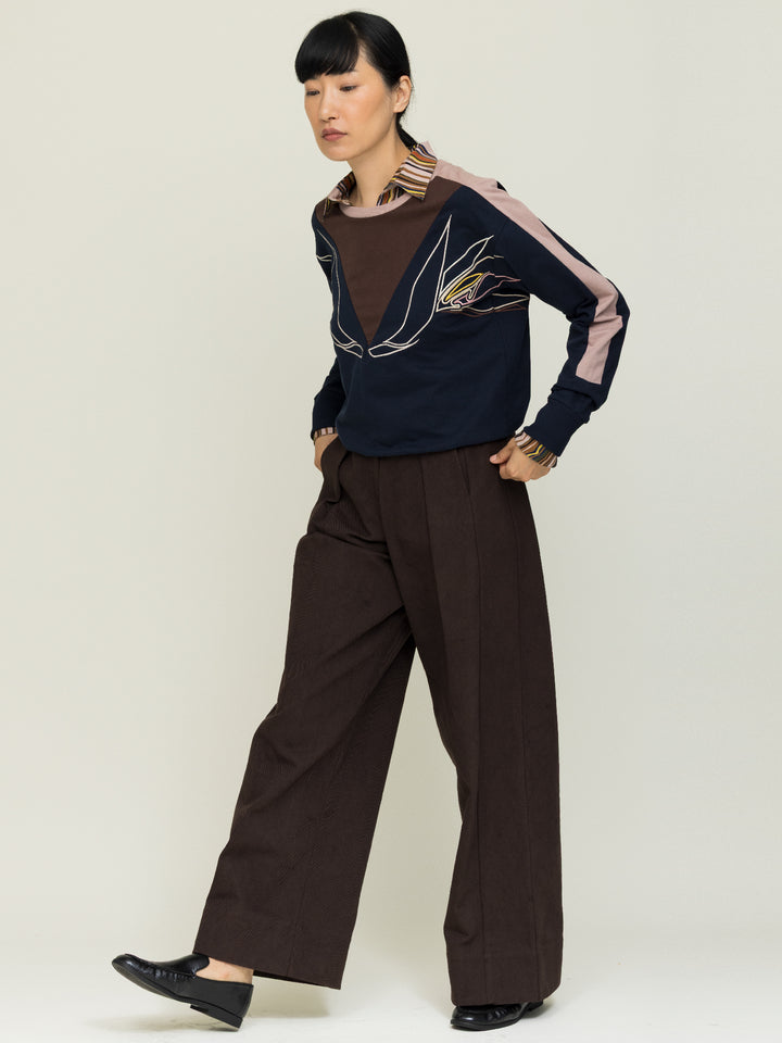 Lisa Sweatshirt Cotton Looperback Jersery Navy Embroidered