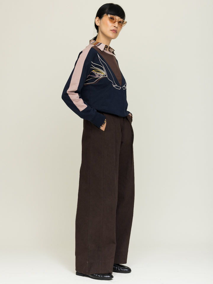 Lisa Sweatshirt Cotton Looperback Jersery Navy Embroidered