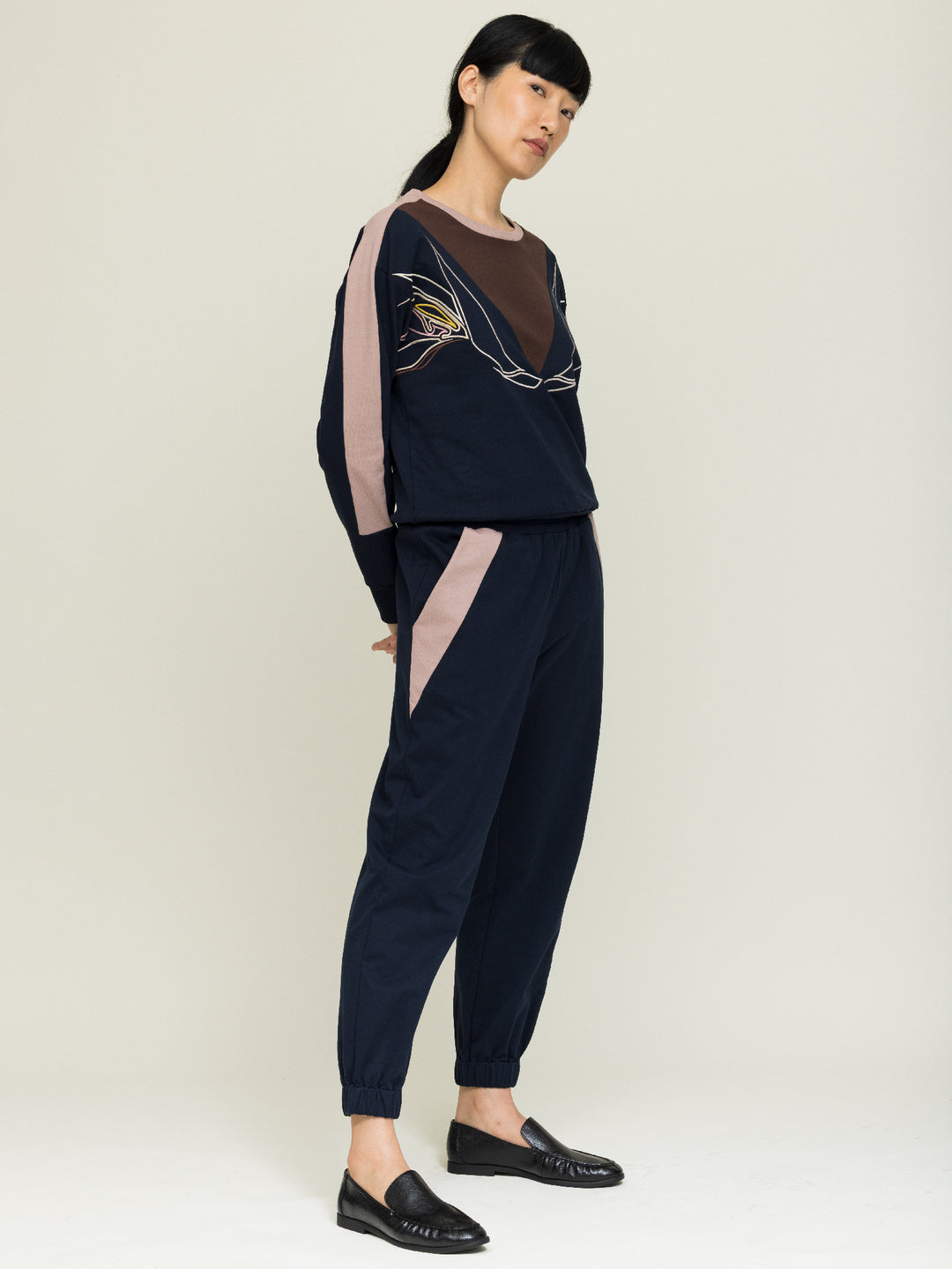 Jill Jogger trouser Cotton Looperback Jersey Navy