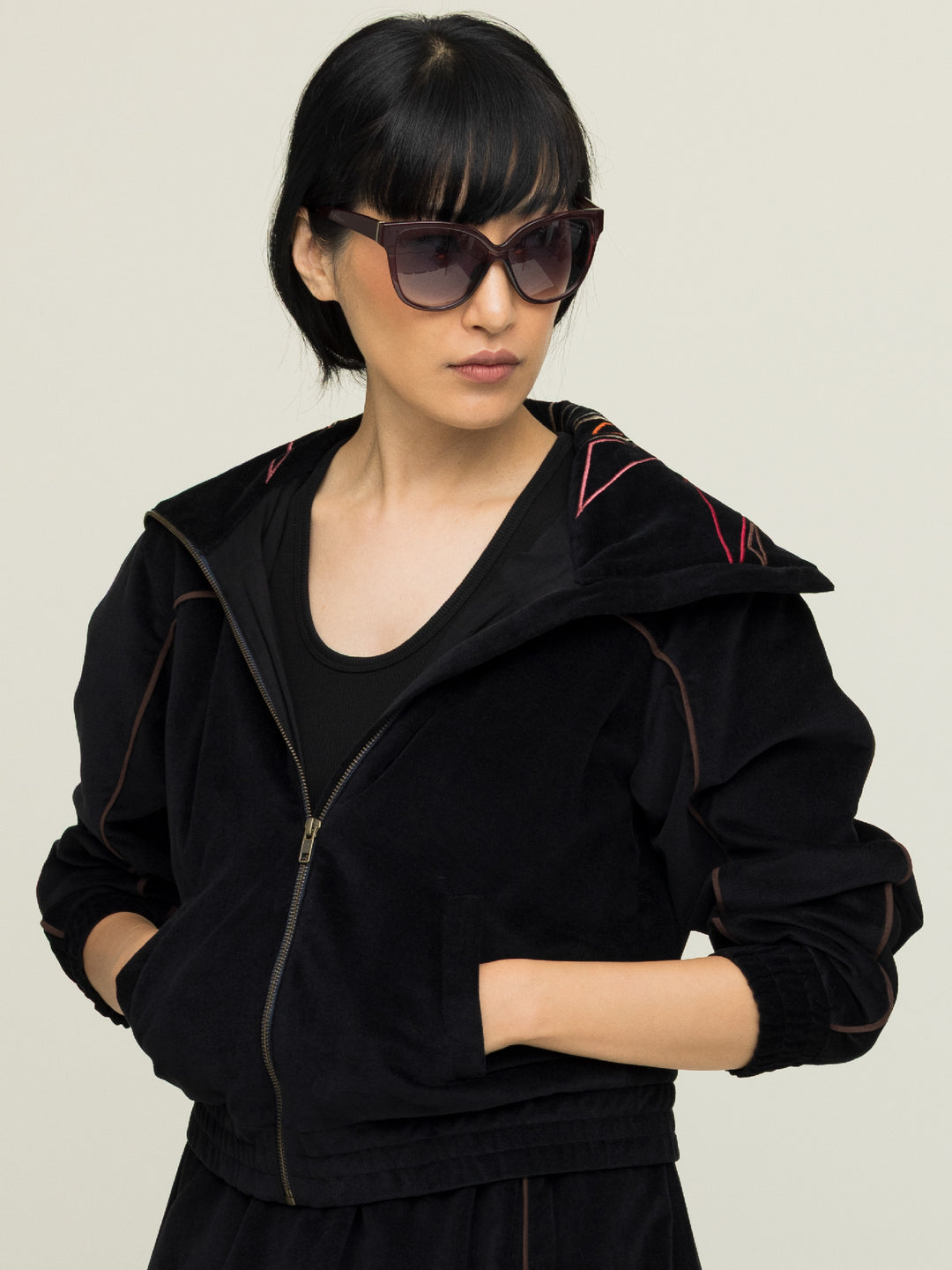 Margot Jacket Cotton Velvet Black Embroidered