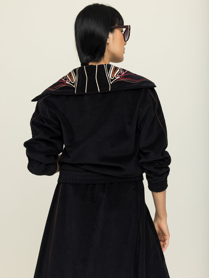 Margot Jacket Cotton Velvet Black Embroidered