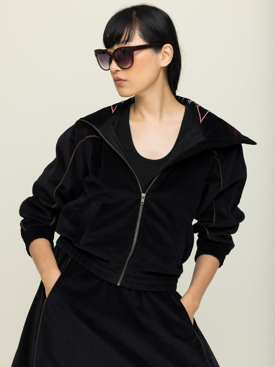 Margot Jacket Cotton Velvet Black Embroidered