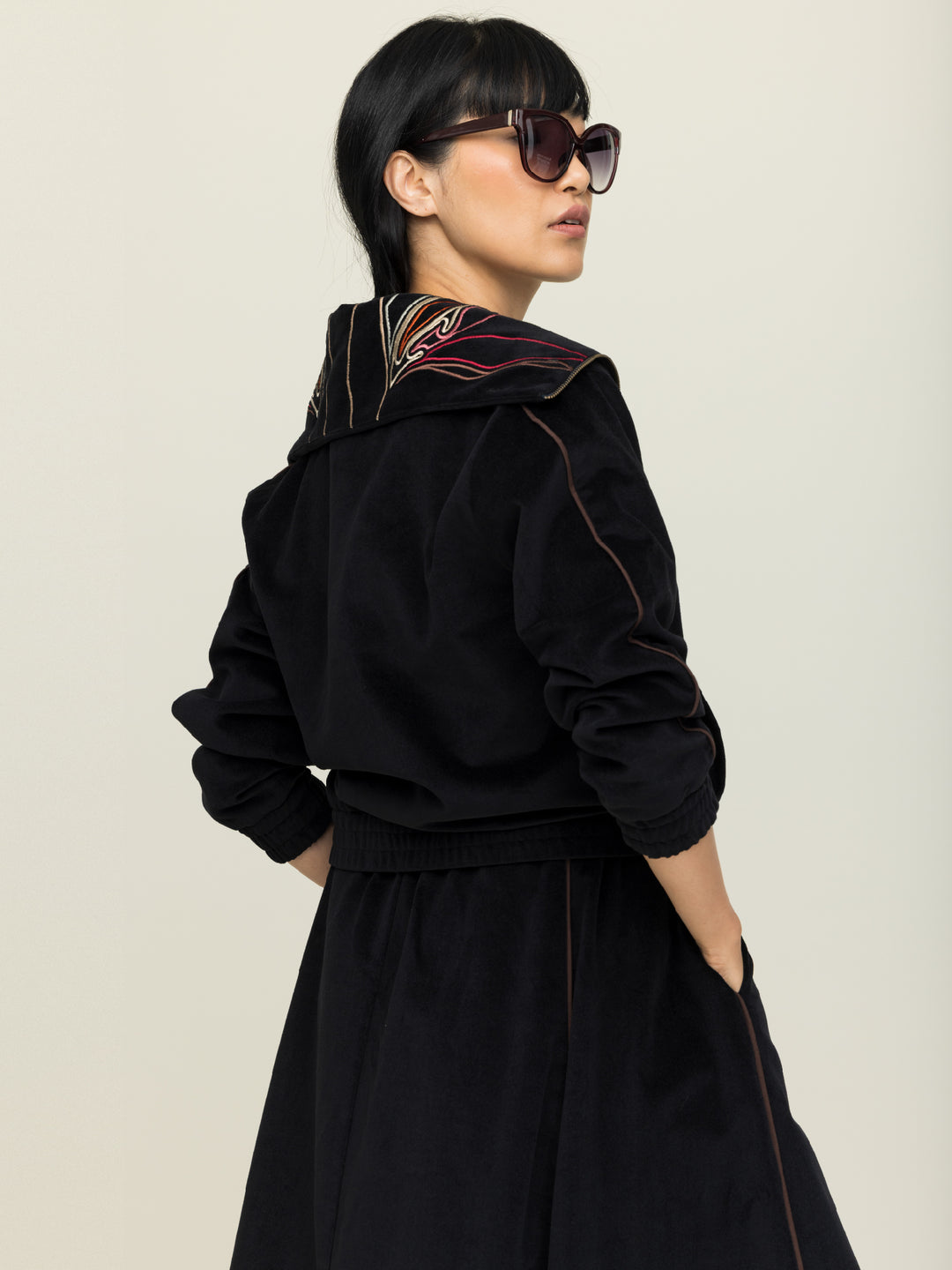 Margot Jacket Cotton Velvet Black Embroidered