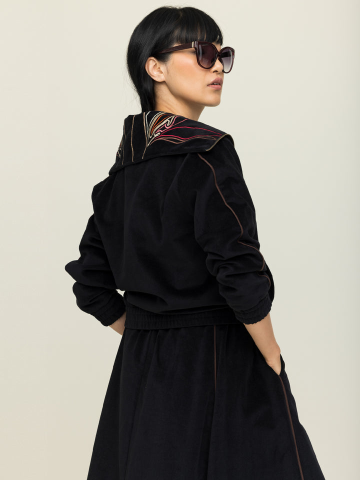 Margot Jacket Cotton Velvet Black Embroidered