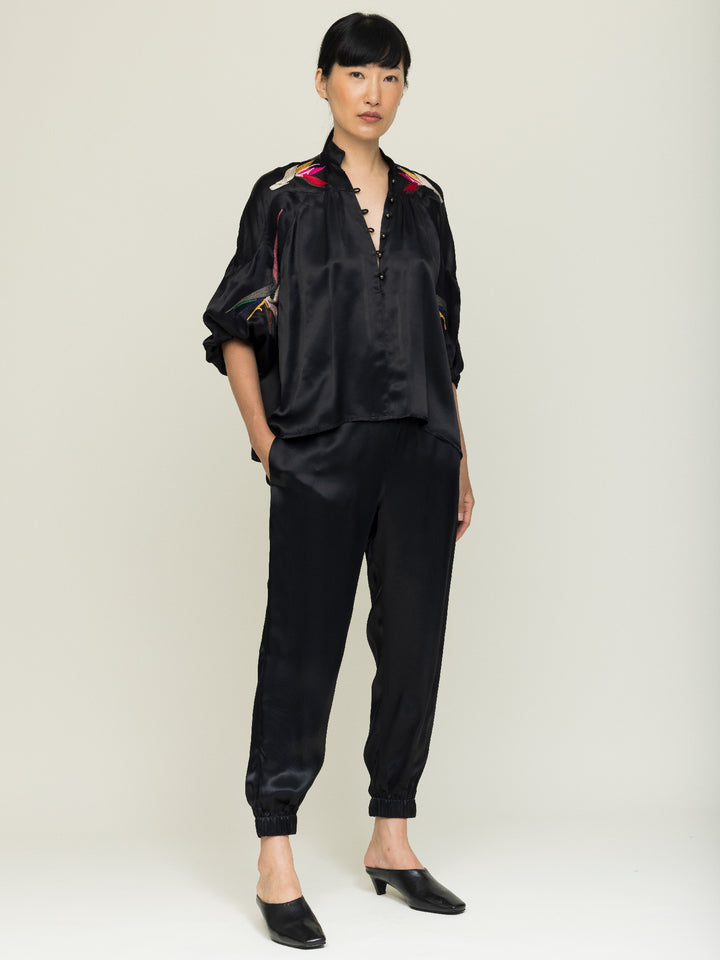 Mica Blouse Royal Satin Crepe Jet Embroidered