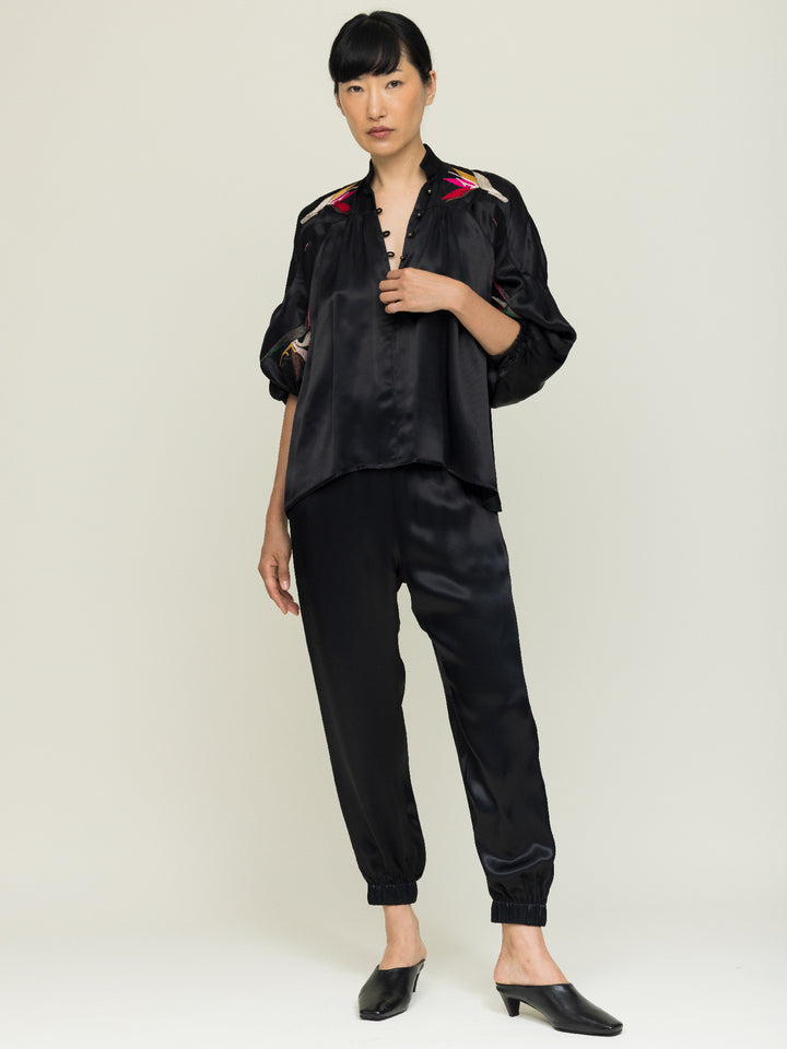 Mica Blouse Royal Satin Crepe Jet Embroidered