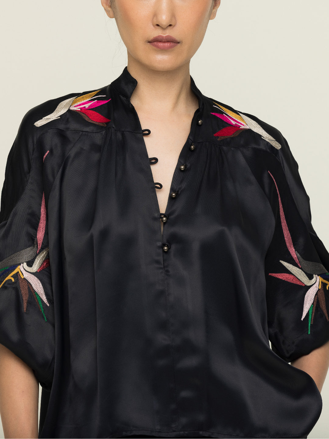 Mica Blouse Royal Satin Crepe Jet Embroidered