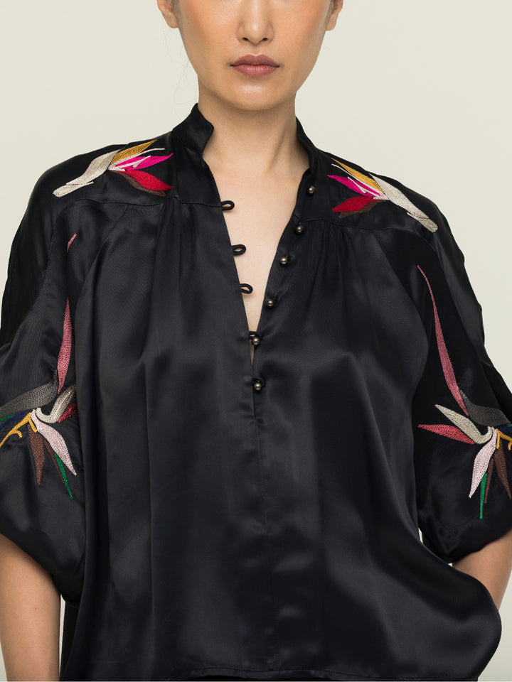 Mica Blouse Royal Satin Crepe Jet Embroidered