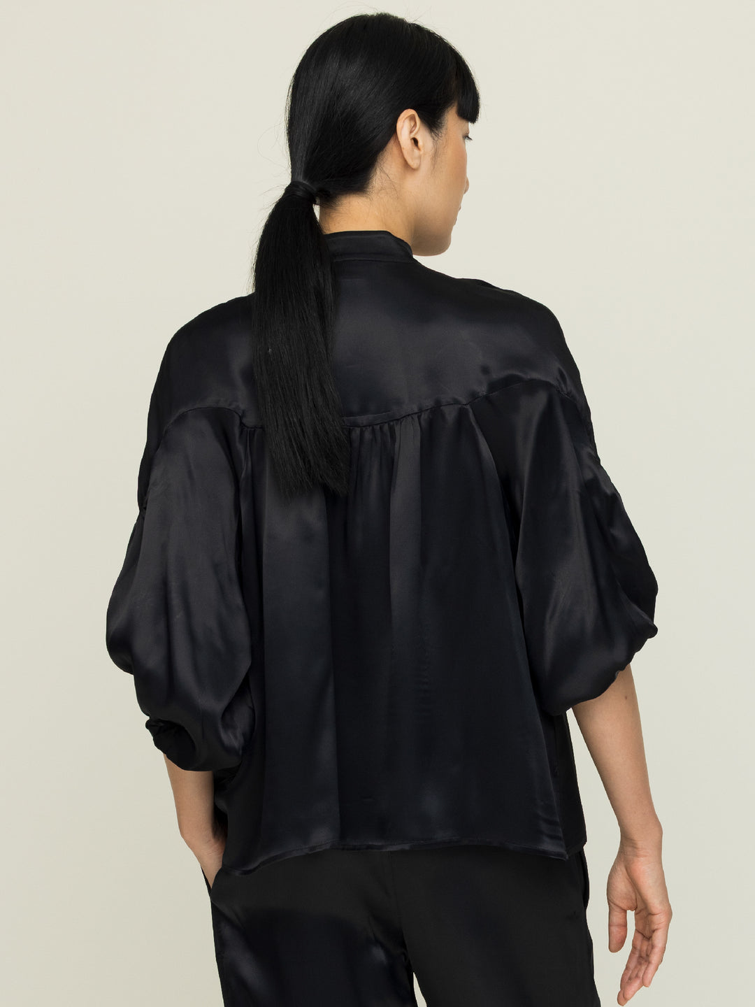 Mica Blouse Royal Satin Crepe Jet Embroidered