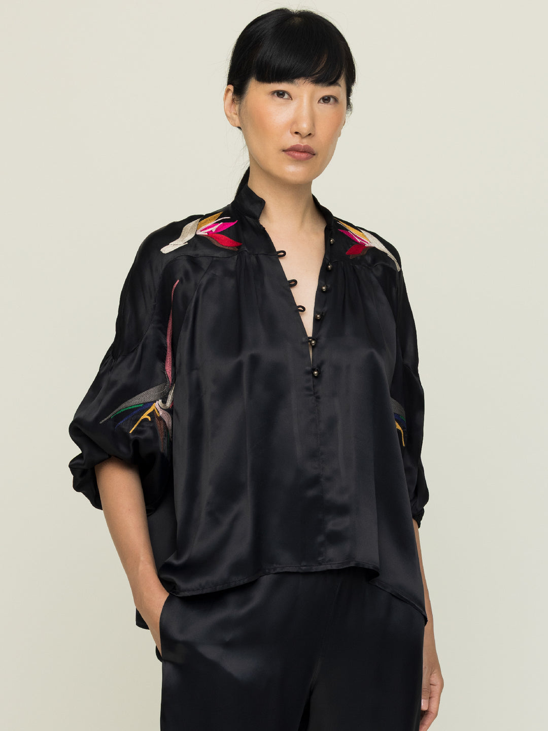 Mica Blouse Royal Satin Crepe Jet Embroidered