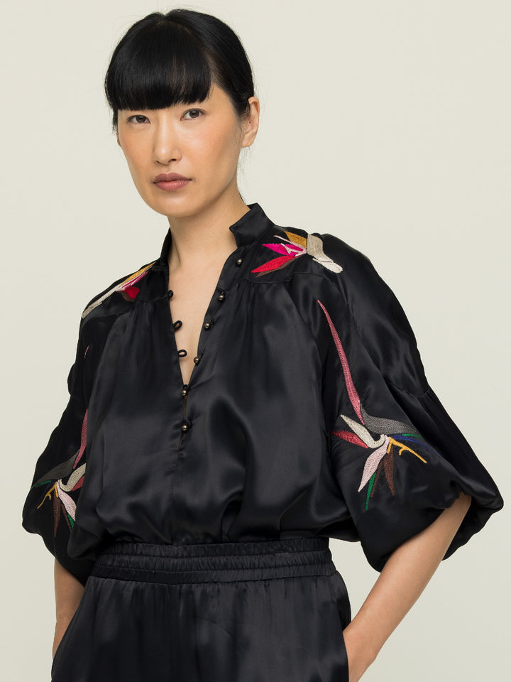Mica Blouse Royal Satin Crepe Jet Embroidered