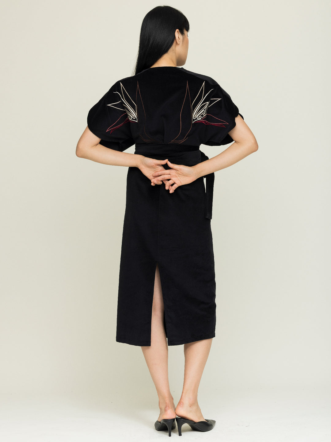 Miller Dress Cotton Velvet Black Embroidered