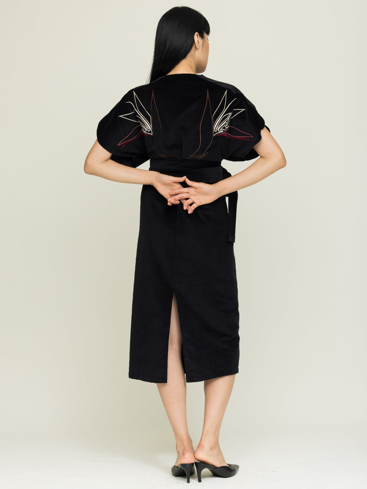 Miller Dress Cotton Velvet Black Embroidered