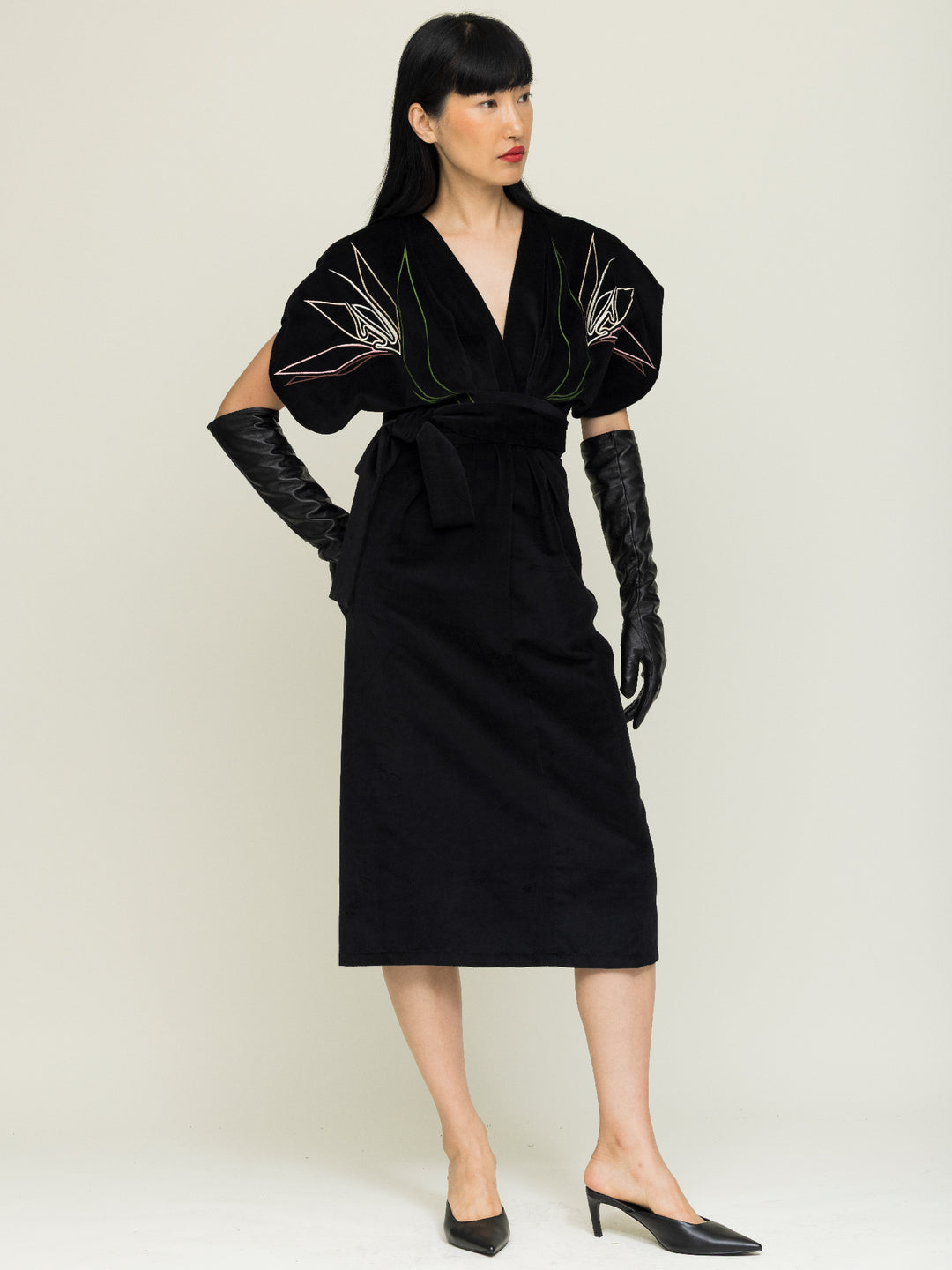 Miller Dress Cotton Velvet Black Embroidered