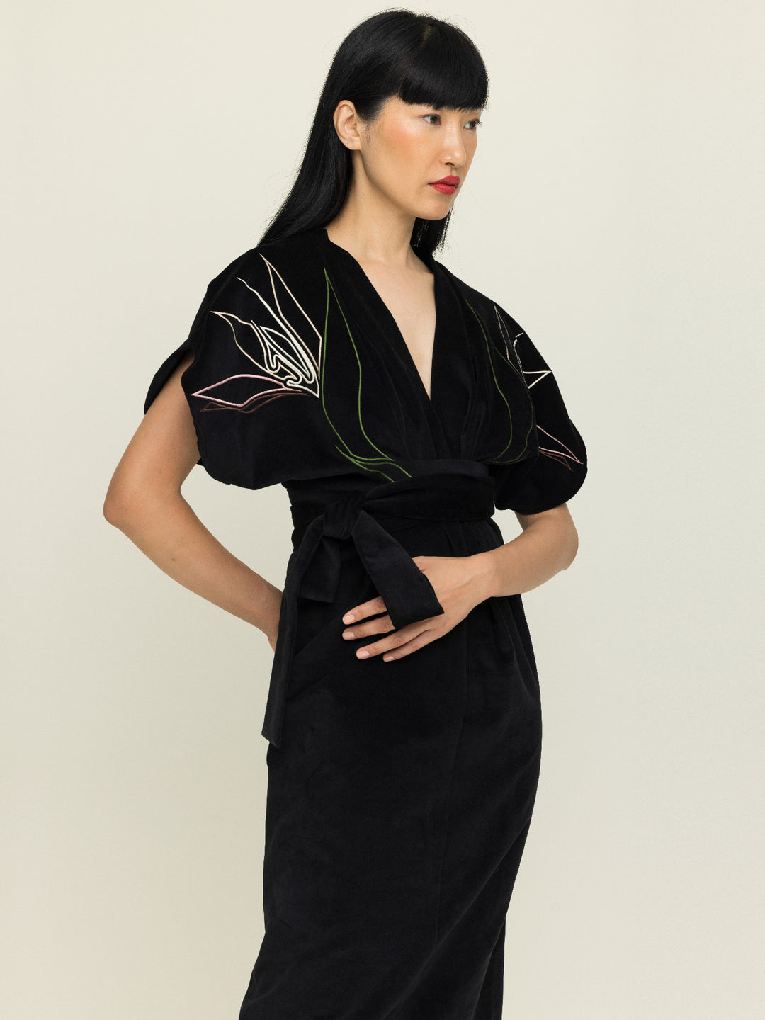 Miller Dress Cotton Velvet Black Embroidered