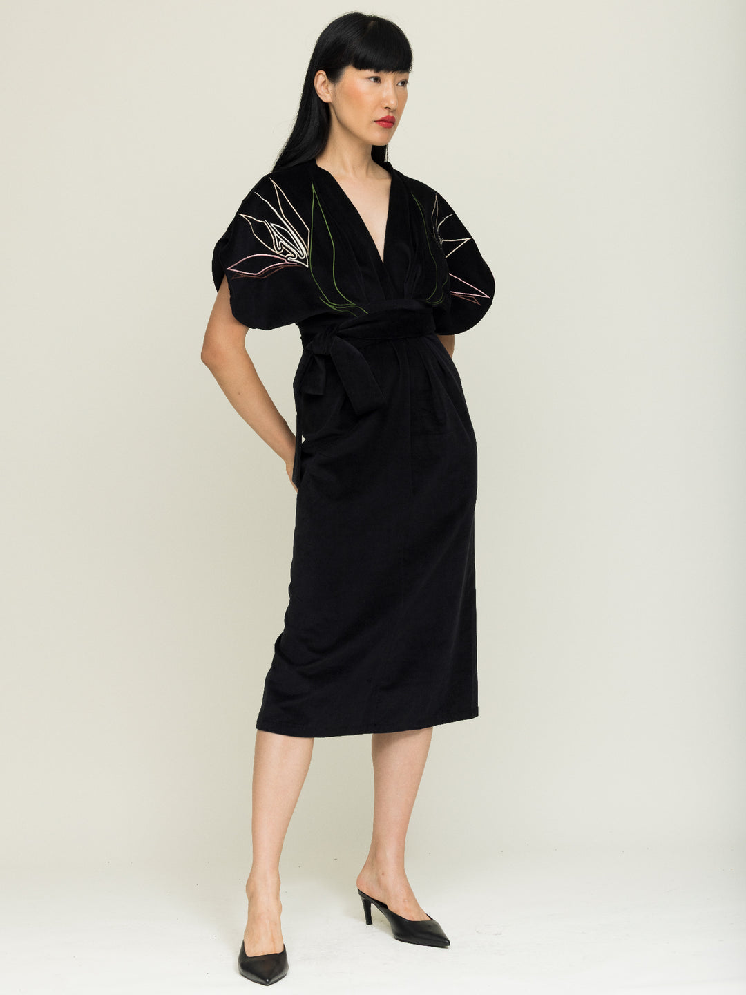 Miller Dress Cotton Velvet Black Embroidered