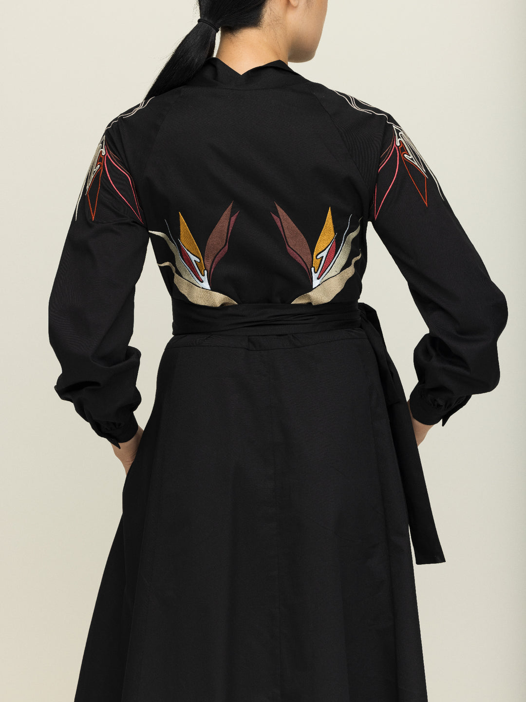 Mitzi Dress Heavy Cotton Satin Poplin Black Embroidered