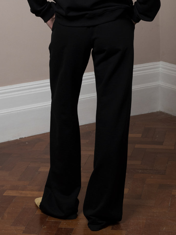Parker wide leg Jogger Embroidered Black Cotton Fleece