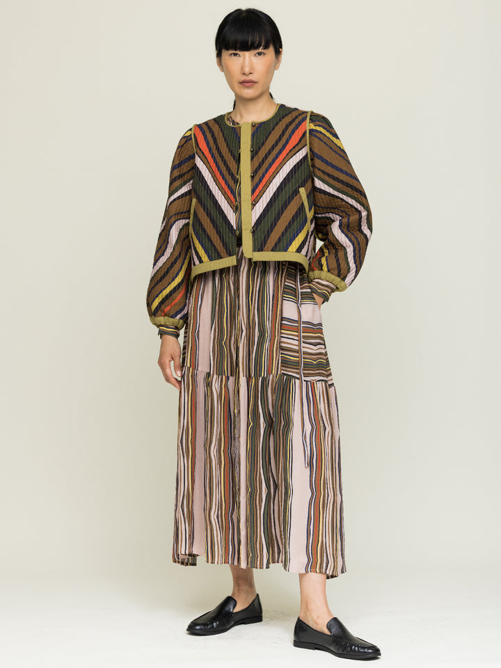 Cynthia Quilted Jacket Heavy Cotton Satin Poplin Fanning Print