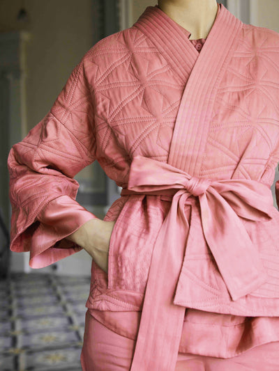Quilted kimono jacket Pink with pink stitching