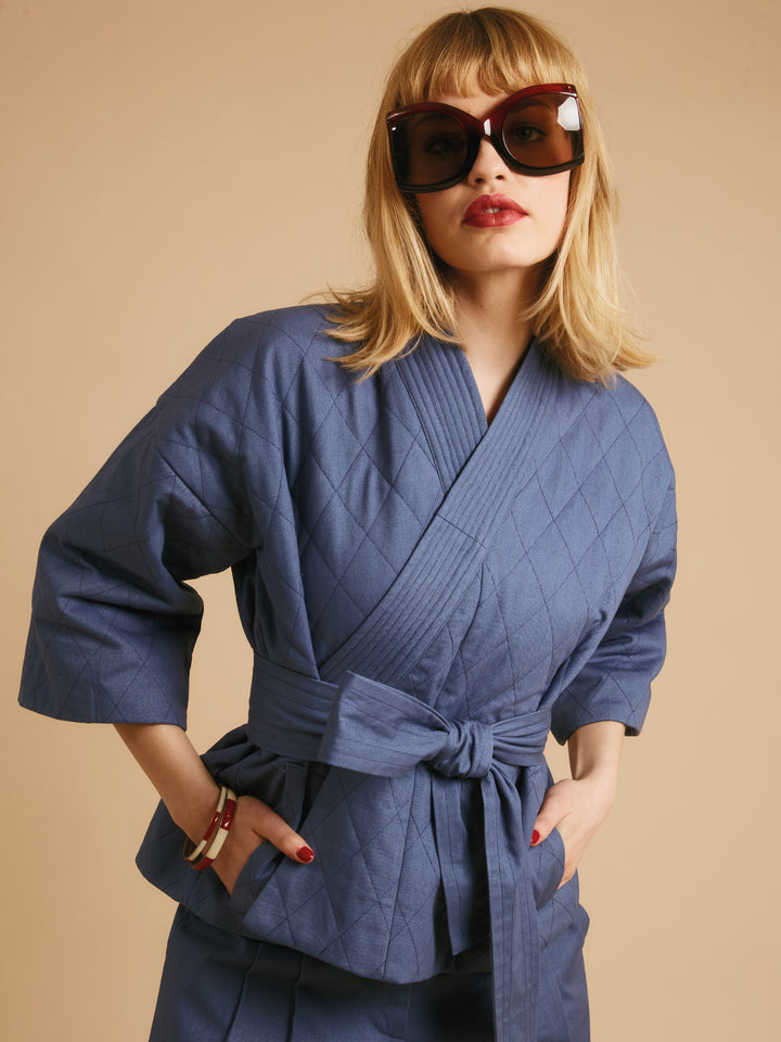 Quilted Kimono Jacket French Blue