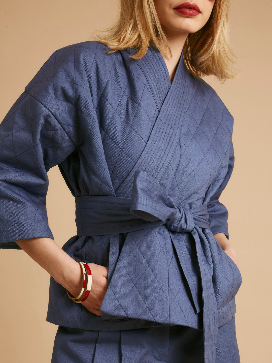 Quilted Kimono Jacket French Blue