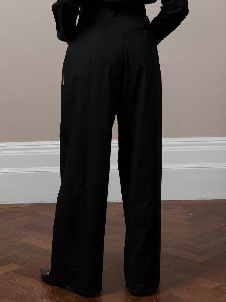 RAE Trousers Embroidered Shirt Black cotton satin poplin