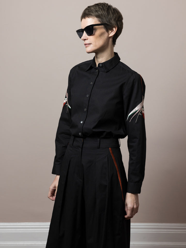 Chloe Embroidered Shirt Black cotton satin poplin