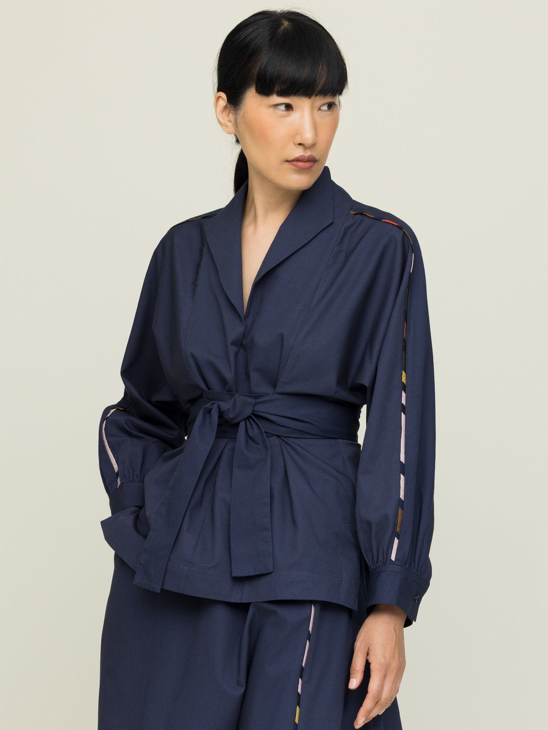 Rosie Wrap Blouse Heavy Cotton Satin Poplin Agate Blue