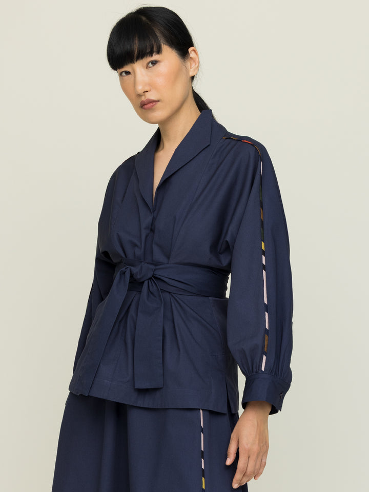Rosie Wrap Blouse Heavy Cotton Satin Poplin Agate Blue