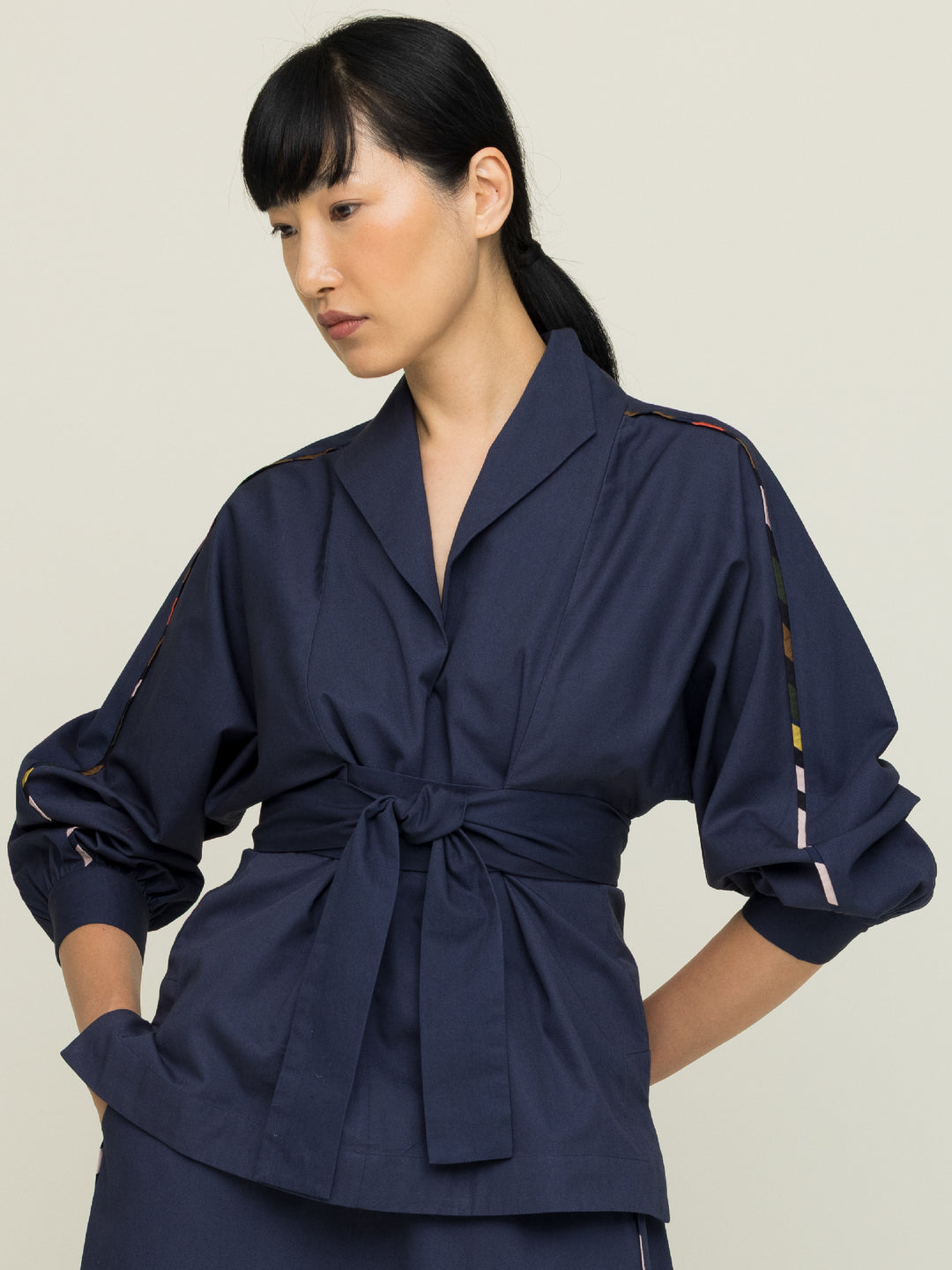 Rosie Wrap Blouse Heavy Cotton Satin Poplin Agate Blue