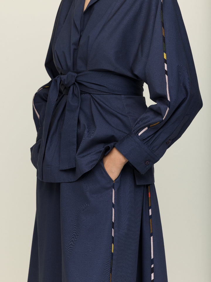 Rosie Wrap Blouse Heavy Cotton Satin Poplin Agate Blue