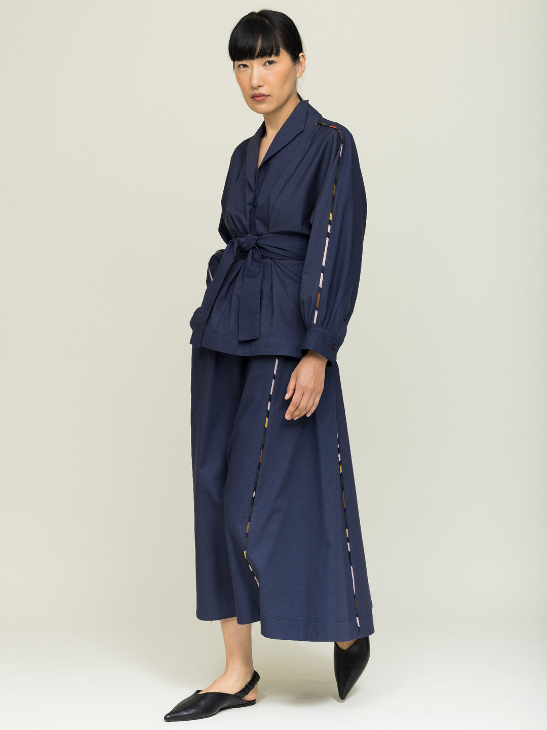 Rosie Wrap Blouse Heavy Cotton Satin Poplin Agate Blue