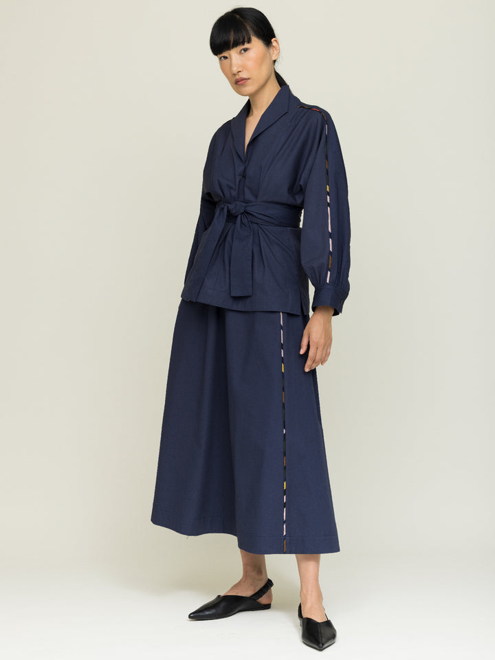 Rosie Wrap Blouse Heavy Cotton Satin Poplin Agate Blue