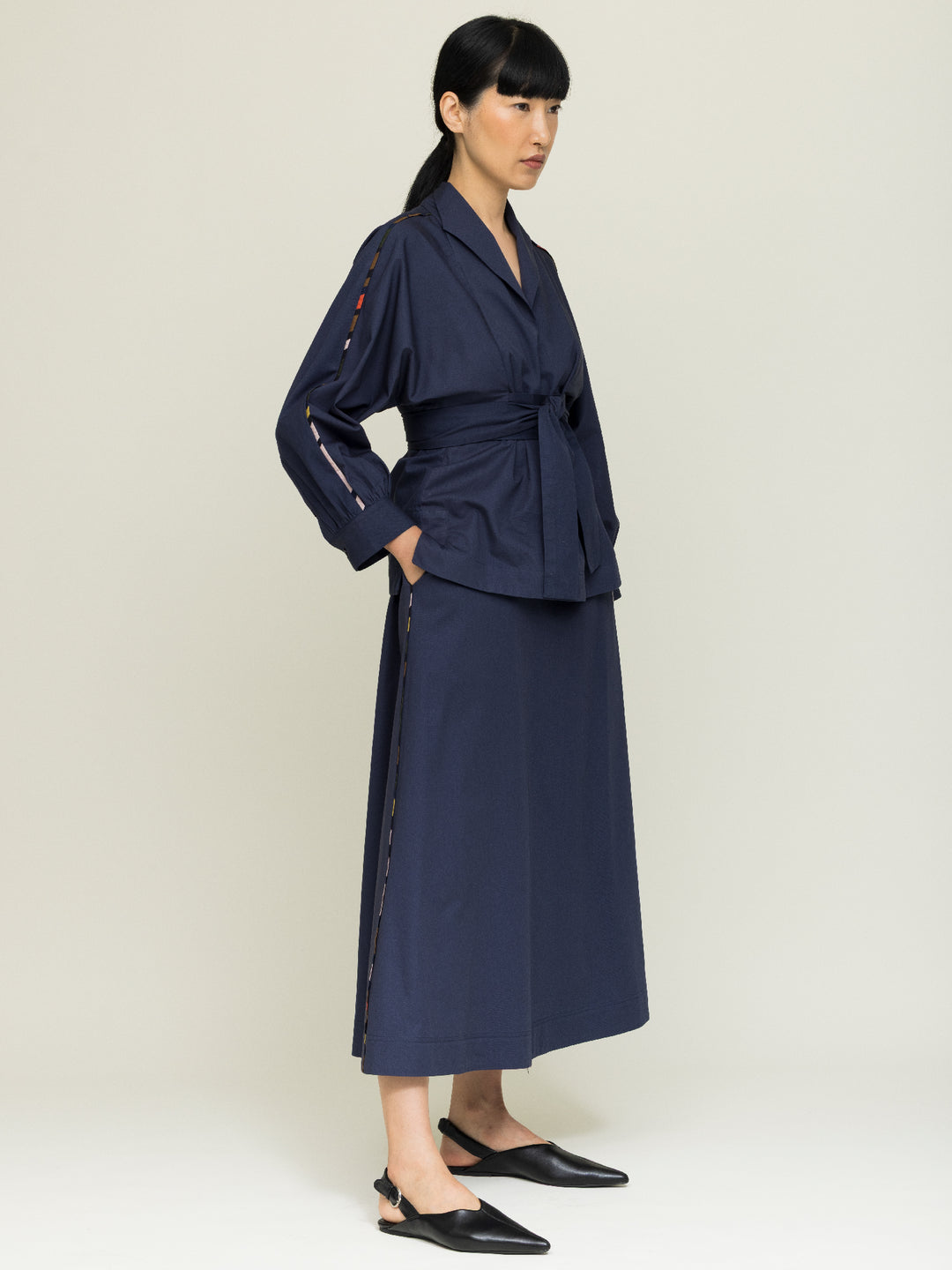 Rosie Wrap Blouse Heavy Cotton Satin Poplin Agate Blue