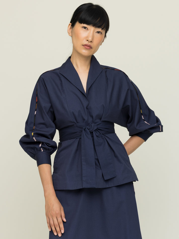 Rosie Wrap Blouse Heavy Cotton Satin Poplin Agate Blue